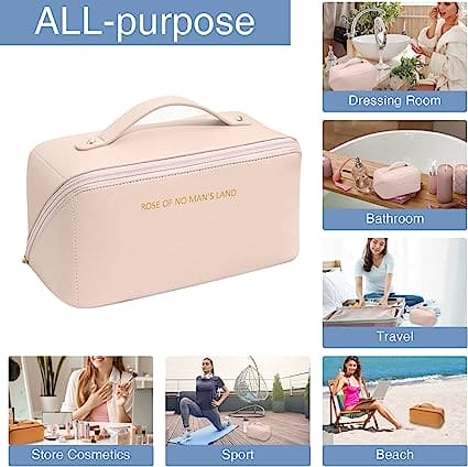 Classy Cosmetic Bag, Portable Leather Makeup Pouch, Waterproof Travel Washbag, Large Opening Makeup Bag, Multifunctional Leather Organizer Bag With Dividers And Handle, Lay Flat Large Opening Makeup Bag Classy Cosmetic Bag, Portable Leather Makeup Pouch, Waterproof Travel Washbag, Large Opening Makeup Bag, Multifunctional Leather Organizer Bag With Dividers And Handle, Lay Flat Large Opening Makeup Bag